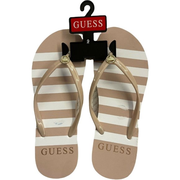 🌹Women’s Flip Flops Sandals Guess WG LENT13-C Light Pink SY Striped Size 9 - Picture 1 of 11